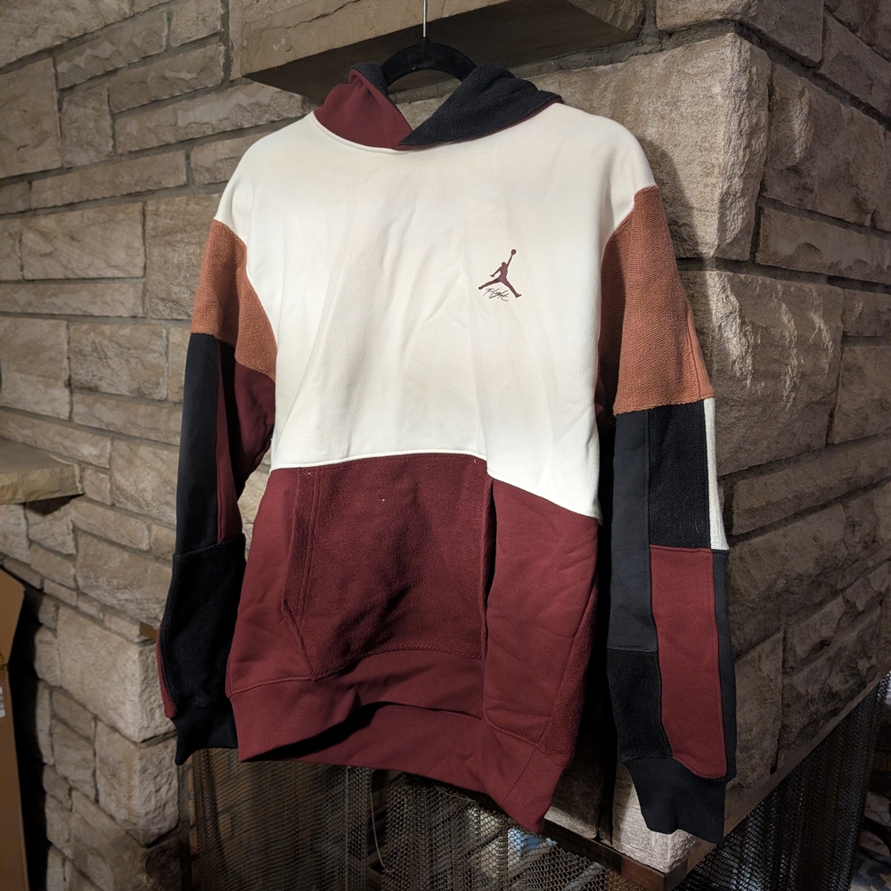 Jordan Nike Flight Color Block Hoodie in White, Burgundy, and Black, Small - Picture 2 of 7
